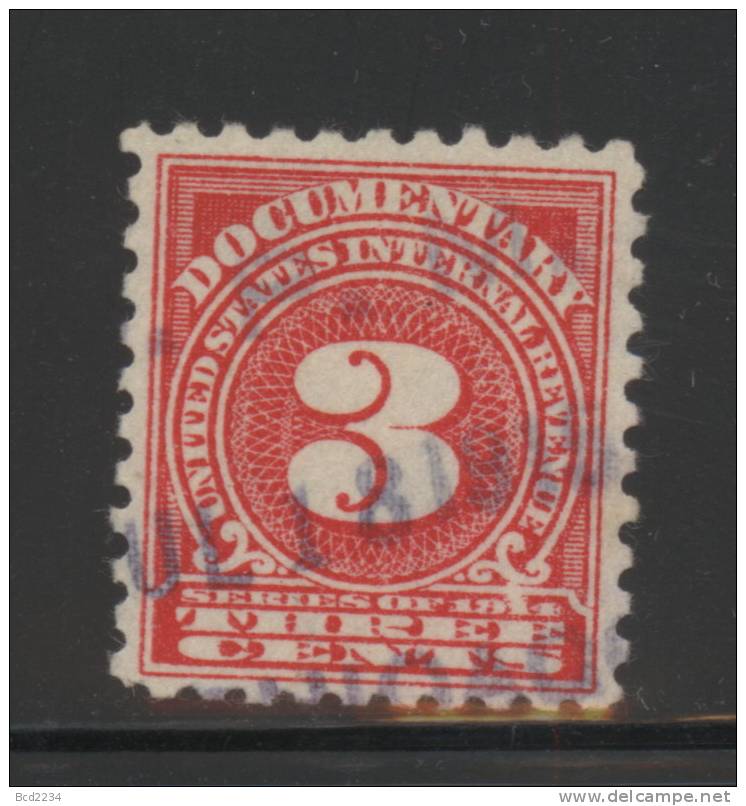 USA 1914 REVENUE - DOCUMENTARY STAMP- 3 CENTS ROSE - USED - Scott #R198 - Fiscale Zegels