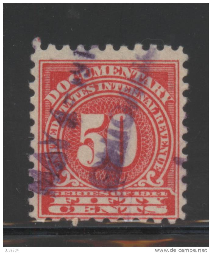 USA 1914 REVENUE - DOCUMENTARY STAMP- 50 CENTS ROSE - USED - Scott #R203 - Fiscaux