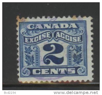 CANADA REVENUE - EXCISE TAX 2 CENTS BLUE - USED - VAN DAM # FX36 - Fiscale Zegels