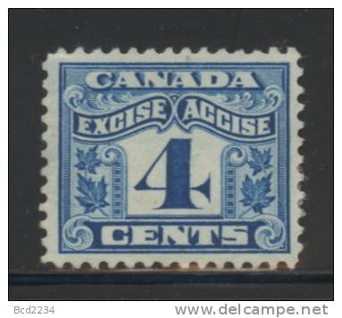 CANADA REVENUE - EXCISE TAX 4 CENTS BLUE - USED - VAN DAM # FX39 - Fiscale Zegels