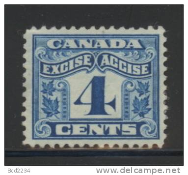 CANADA REVENUE - EXCISE TAX 4 CENTS BLUE - USED - VAN DAM # FX39 - Fiscaux