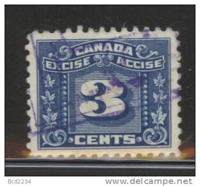 CANADA REVENUE - EXCISE TAX 3 CENTS BLUE - USED - VAN DAM # FX64 - Steuermarken