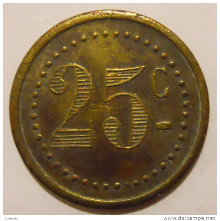 Cannes 06 Palais Des Attractions 25 Centimes NON REFERENCE Laiton 24mm - Monetary / Of Necessity
