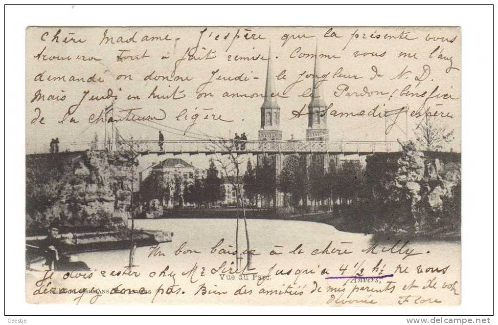 Antwerpen Anvers Vue Du Parc 1905 Brug Kerk Verstuurd Zegel Verwijderd Stempel Woluwe - St  - Lambert - Antwerpen