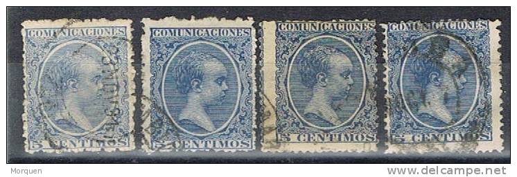 España 5 Cts. Alfonso XIII Variedad De Color, Num 215  Y 215a (4) - Oblitérés