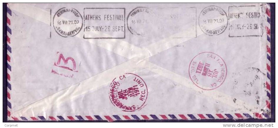 GREECE - VF SPECIAL DELIVERY EXPRES COVER ATHENS To CALIFORNIA - At Back ATHENS FESTIVAL Mechanical Cancel - Lettres & Documents