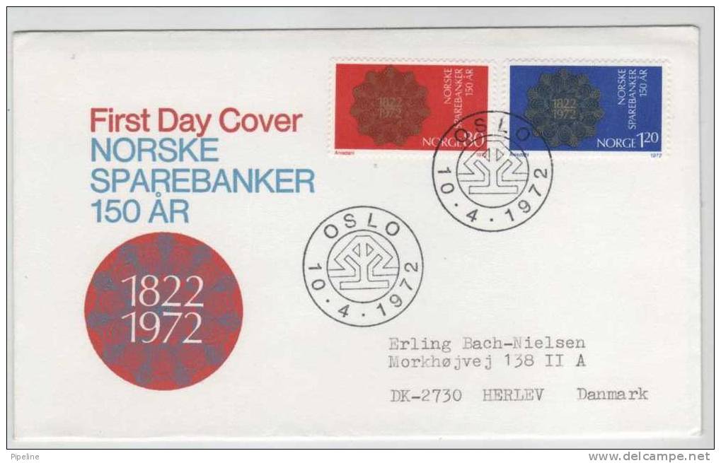 Norway FDC Norwegean Banks 150th Anniversary 10-4-1972 With Cachet Sent To Denmark - FDC