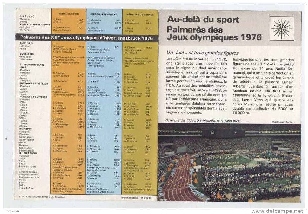 Triptique Jeu Olympique Palmares 1976 - Autres & Non Classés