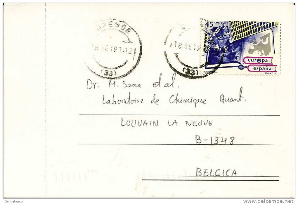 ESPAGNE - Yvert - Carte Postale De Ourense à Louvain-la-Neuve - Timbre 2722 - 1991