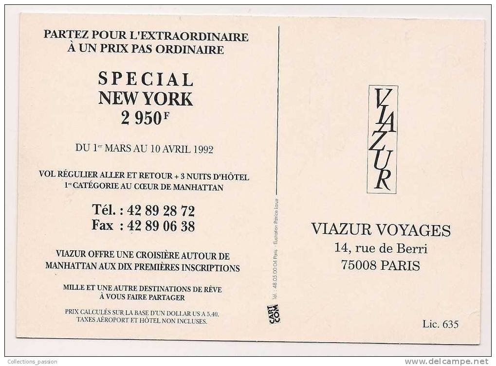 Cp  , AUTOMOBILE , NEW YORK 1992 , Drapeau Américain , Usa , Pub :VIAZUR Rue De Berri Paris - Taxi & Carrozzelle