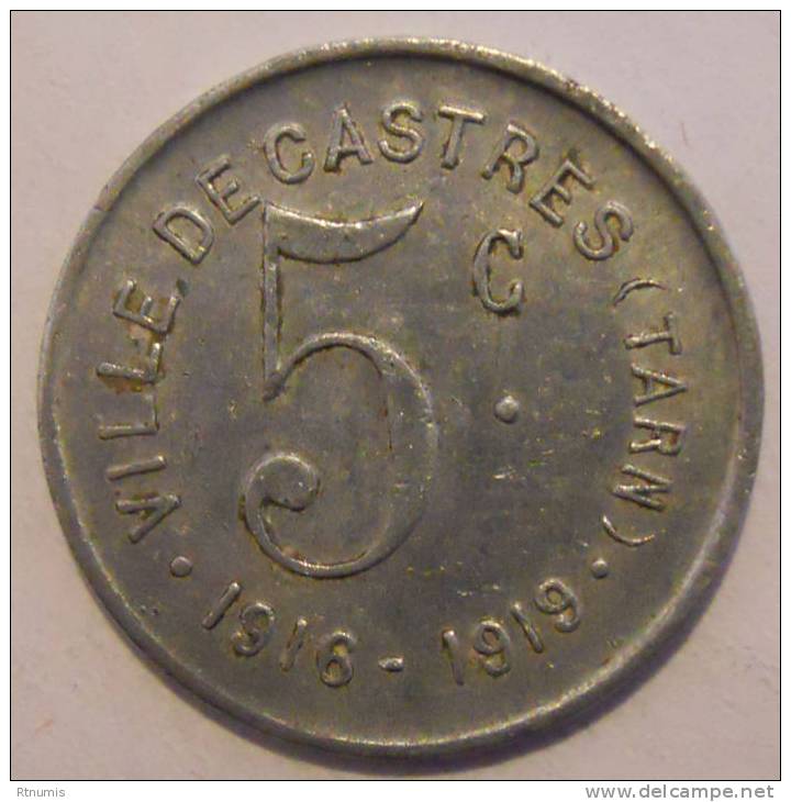 Castres 81 Ville 5 Centimes 1916-1919 Elie 10.1 - Monétaires / De Nécessité