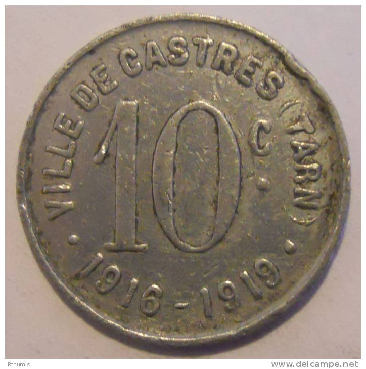 Castres 81 Ville 10 Centimes 1916-1919 Elie 10.2 - Monetary / Of Necessity