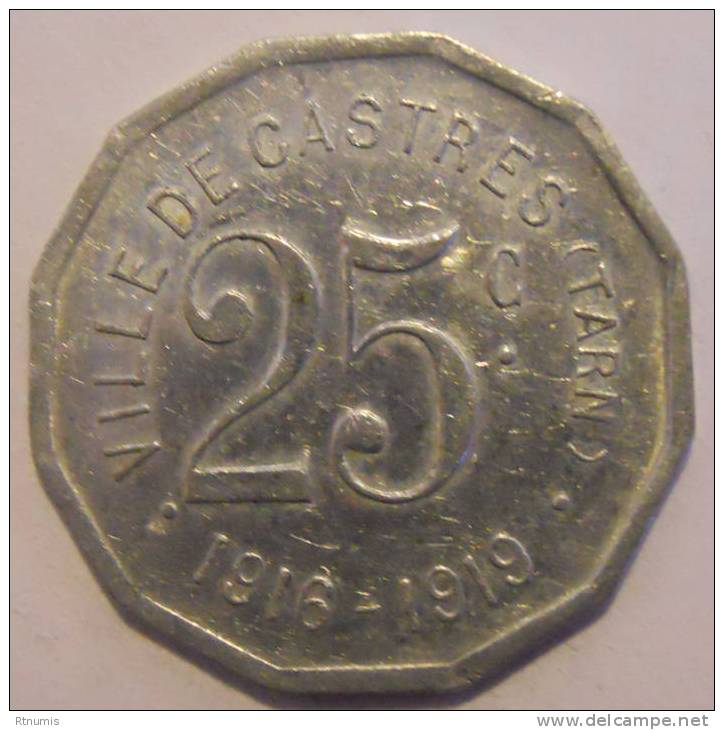 Castres 81 Ville 25 Centimes 1916-1919 Elie 10.3 - Monetary / Of Necessity