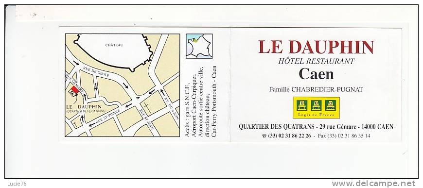 Plaquette Double  Publicitaire  -   LE DAUPHIN - Hôtel Restaurant -  CAEN - Mignonnettes