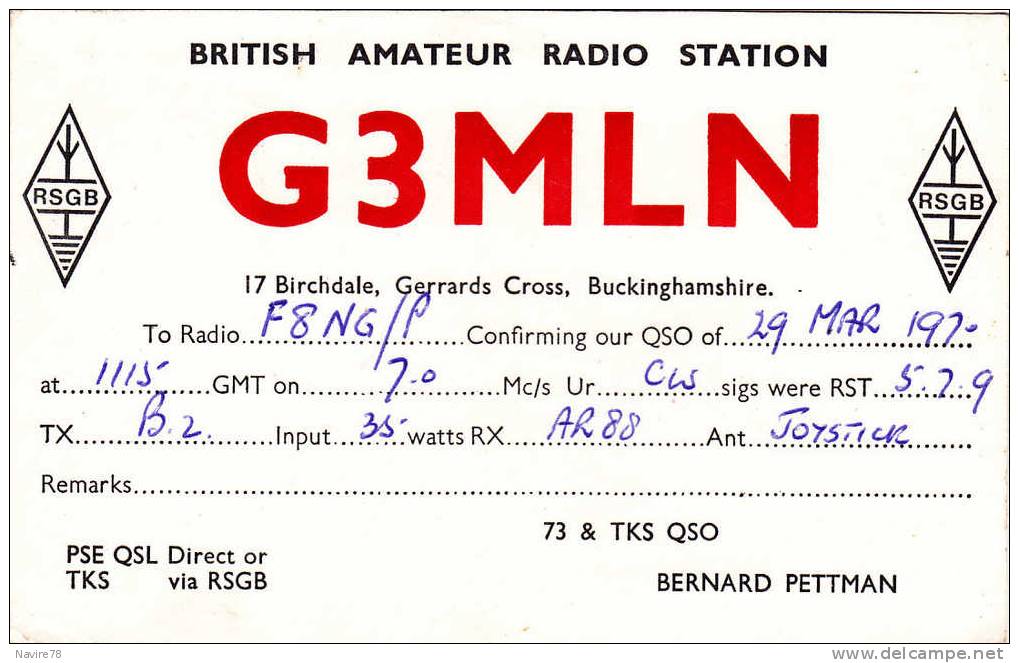 BUCKINGHAMSHIRE. GERRARS CROSS. BIRCHDALE.  "BRITISH AMATEUR RADIO STATION".  CARTE RADIO AMATEUR. - Buckinghamshire