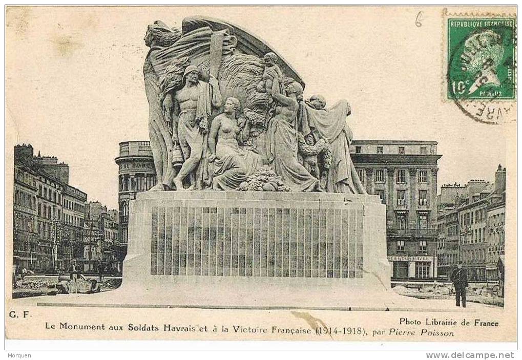 Postal EL HAVRE 1924. Monument Aux Soldats Havrais - 1922-26 Pasteur