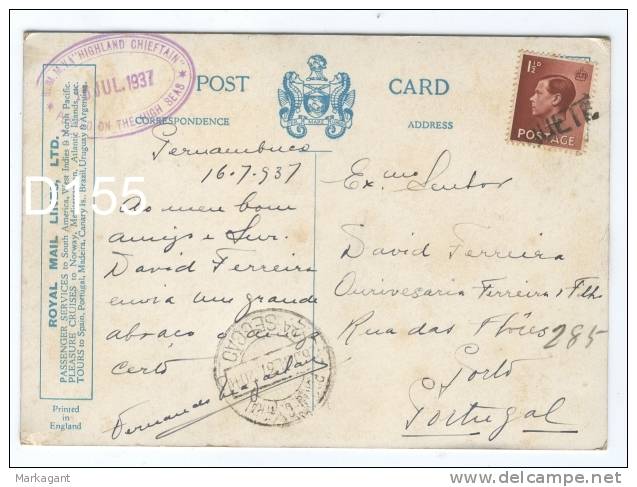 R. R. M. M. V. Highland Chieftain Posted On The High Seas PAQUETE: Used To Portugal 1937 - Caixa #8 - Lettres & Documents