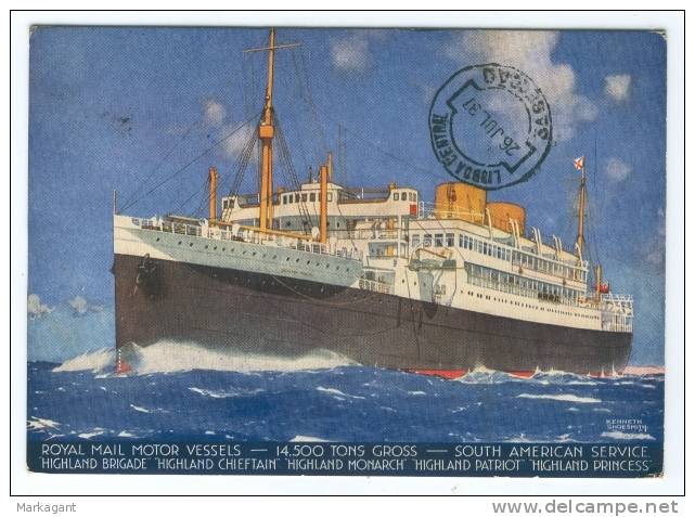 R. R. M. M. V. Highland Chieftain Posted On The High Seas PAQUETE: Used To Portugal 1937 - Caixa #8 - Covers & Documents