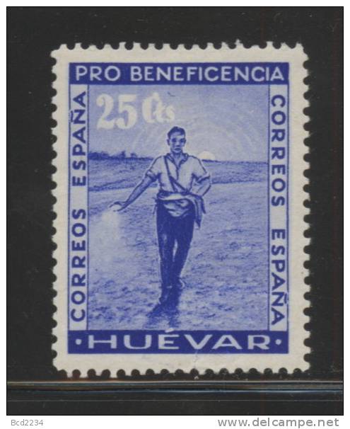 SPAIN 1938 CIVIL WAR STAMP - HUEVAR 25C BLUE HINGED MINT GALVEZ # B415 - Emissioni Nazionaliste