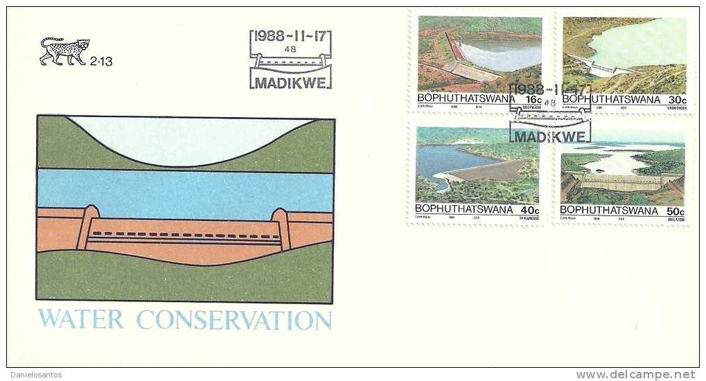 South Africa Bophuthatswana 1988 Dams - Water Conservation -  FDC Scott  216-219 - Environment & Climate Protection