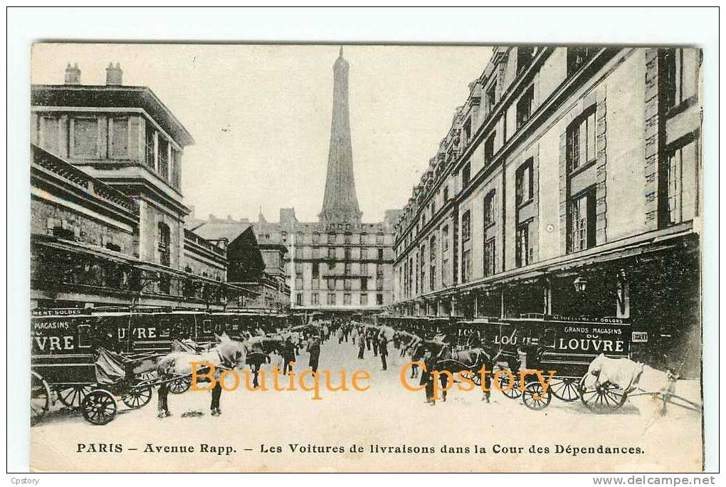 ATTELAGE - Les Voitures De Livraisons Des Magasins Du Louvre Avenue Rapp à Paris - Dos Scané - Taxis & Fiacres