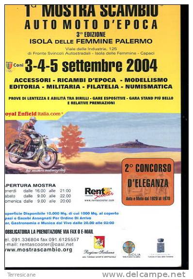 ROYAL ENFIELD ITALIA MOSTRA SCAMBIO ISOLA DELLE FEMMINE NON VIAGGIATA CON TIMBRI E FRANCOBOLLO CISITALIA - Moto