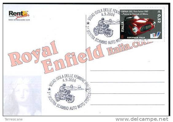 ROYAL ENFIELD ITALIA MOSTRA SCAMBIO ISOLA DELLE FEMMINE NON VIAGGIATA CON TIMBRI E FRANCOBOLLO CISITALIA - Moto