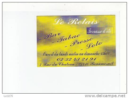 CARTE   PUBLICITAIRE  -  BAR  -  TABAC  - PRESSE  -  LOTO  -  BEAUMESNIL    27 - Miniatures