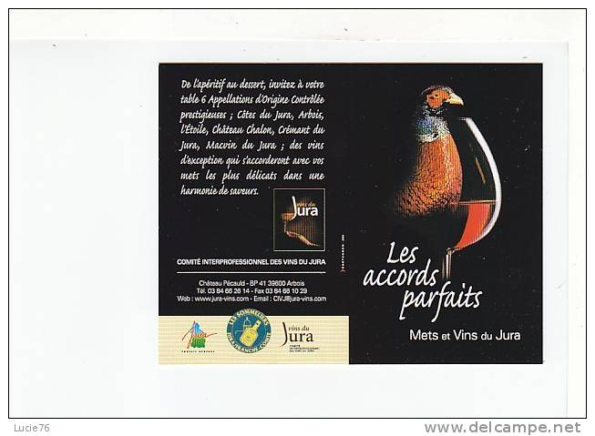 CARTE PUBLICITE   DOUBLE  -  LES ACCORDS PARFAITS  -  Mets Et Vins Du JURA - Mignonnettes