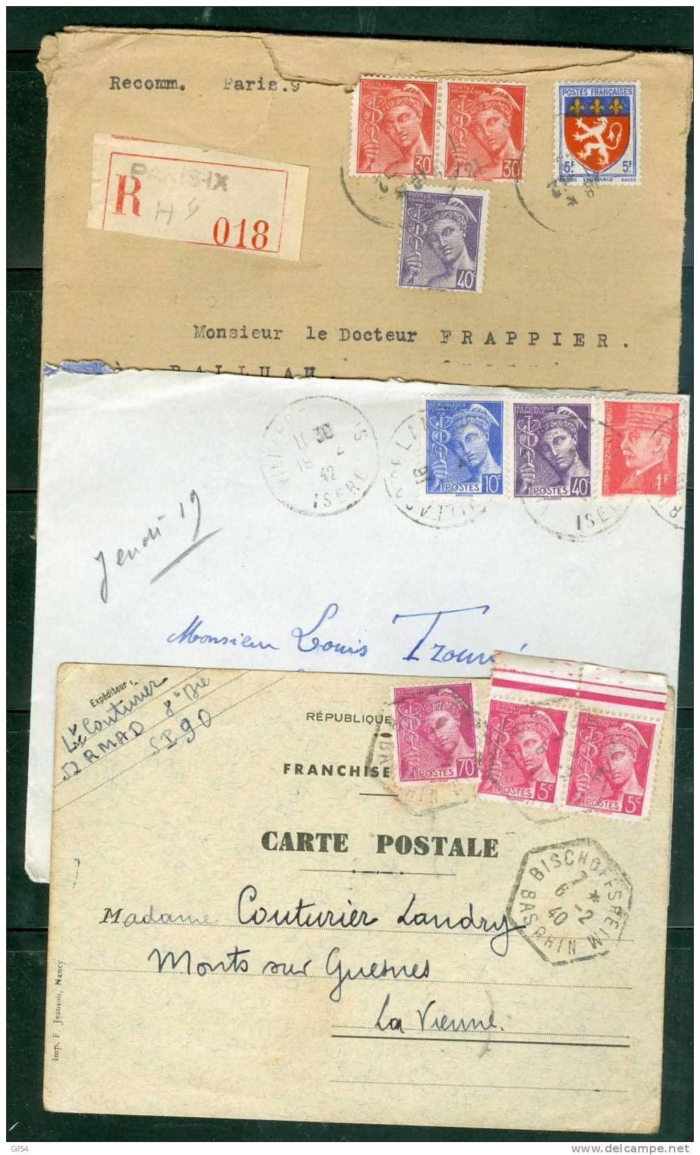 lot de 35 lettres affranchies par type mercure seul ou valeurs complémentaires voir scans- ab23