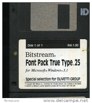 BITSTREAM FONT PACK TRUE TYPE 25 WIN 3.1 OLIVETTI  DISCO 3.5 - Discos 3.5