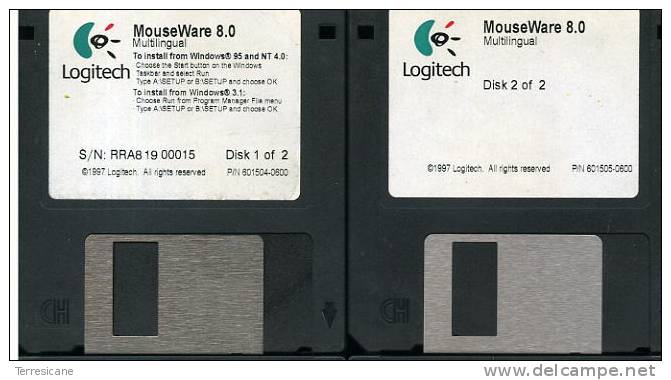 LOGITECH MOUSEWARE 8.0 MULTILINGUAL WIN95 NT 4.0 2 DISCHI DA 3.5 - Disks 3.5