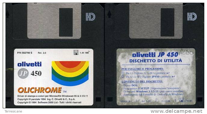 OLIVETTI JP 450 OLICHROME DRIVER WIN 95 & 3.1 & UTILITY E DRIVER DOS 2  DISCHI DA 3.5 - 3.5''-Disketten