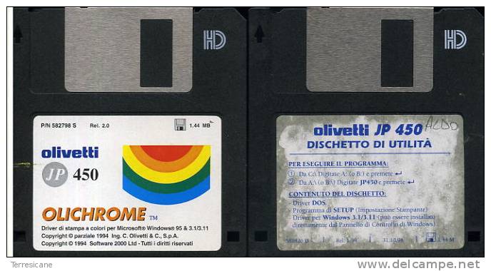 OLIVETTI JP 450 OLICHROME DRIVER WIN 95 & 3.1 & UTILITY E DRIVER DOS 2  DISCHI DA 3.5 - Dischetti 3.5