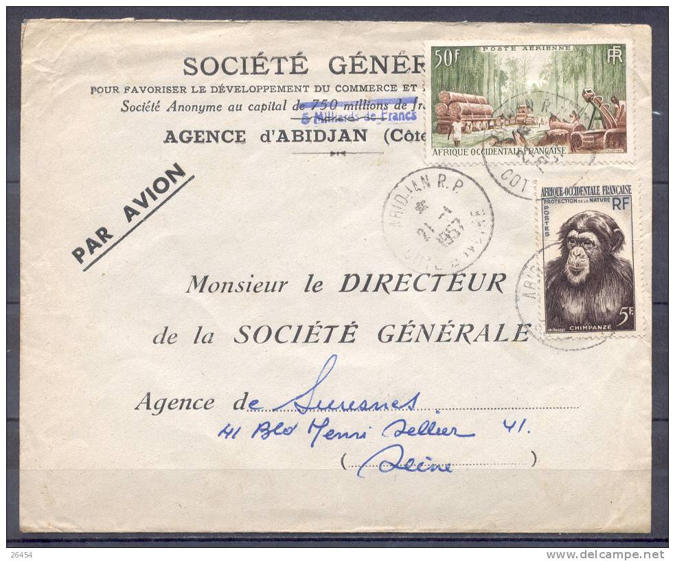 COTE  D IVOIRE   ABIDJAN R.P.  AF OCC FRANCAISE   Le 21 1 1957   Courrier Pour  SURESNES - Côte D'Ivoire (1960-...)