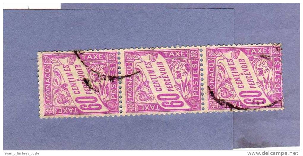 MONACO TIMBRE TAXE N° 22 OBLITERE BANDE DE 3 - Postage Due