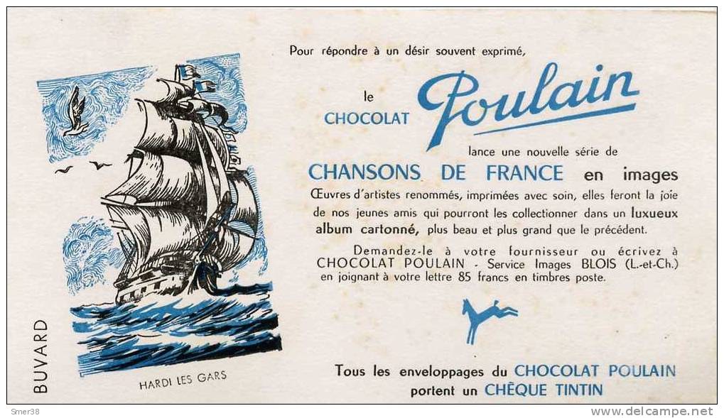 Buvard - Chocolats POULAIN - Chanson De France - Hardi Les Gars - Levensmiddelen