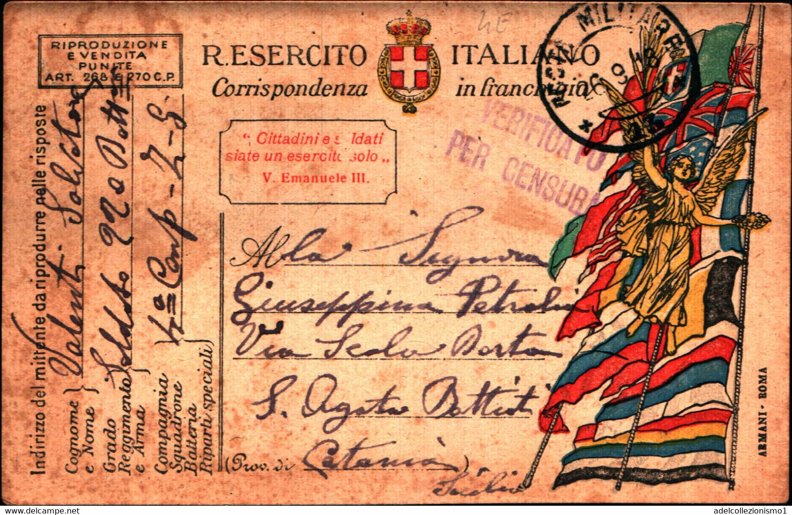 36253) Cartolina Postale Italiana In Franchigia Del Re + Annullo Posta Militare N. 13 Il 26-9-1918 - Sonstige & Ohne Zuordnung