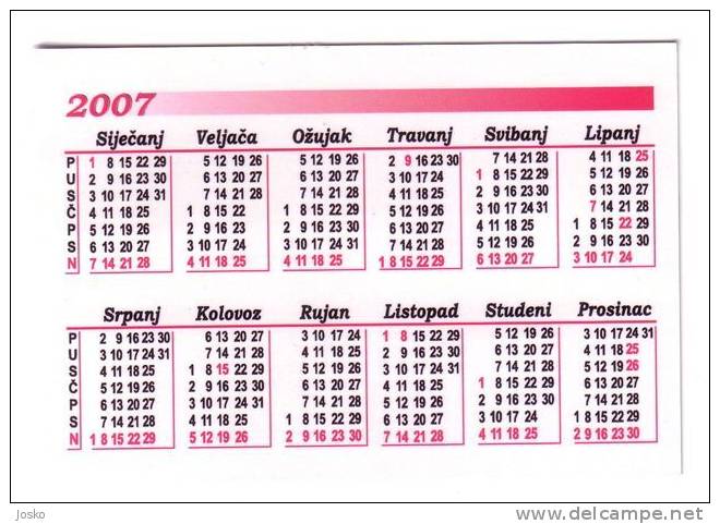 CROATIA JURIDICAL POLICE - Small Calendar 2007. *  Petit Calendrier - Police & Gendarmerie