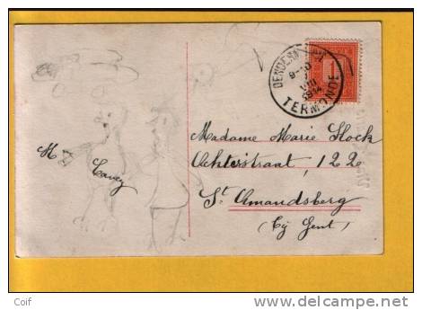 108 Op Kaart Met Cirkelstempel DENDERMONDE / TERMONDE Op 7/08/1914 (Offensief W.O.I) - Zone Non Occupée