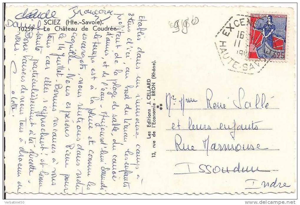 74..SCIEZ..LE CHATEAU DE LA COUDREE..1960..CACHET EXAGONALE - Sciez