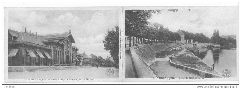 25 // BESANCON - Carte Double - Gare Viotte, N° 4 Et Quai De Strasbourg N° 3 - Besancon