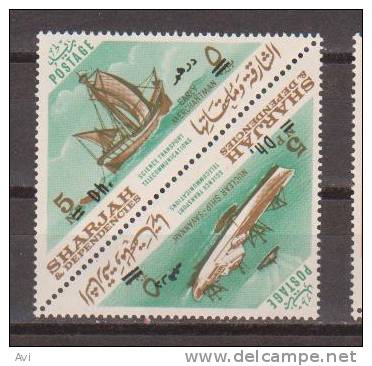 Sharjah 1965. Triangle Pair. 5Dh. Modern Ship/Old Saleship. UMM. - Sharjah