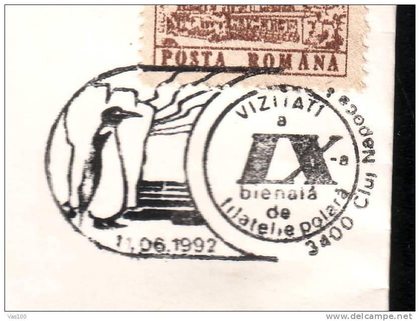 Manchot Pingouin 1992 Obliteration On Cover Romania. - Penguins