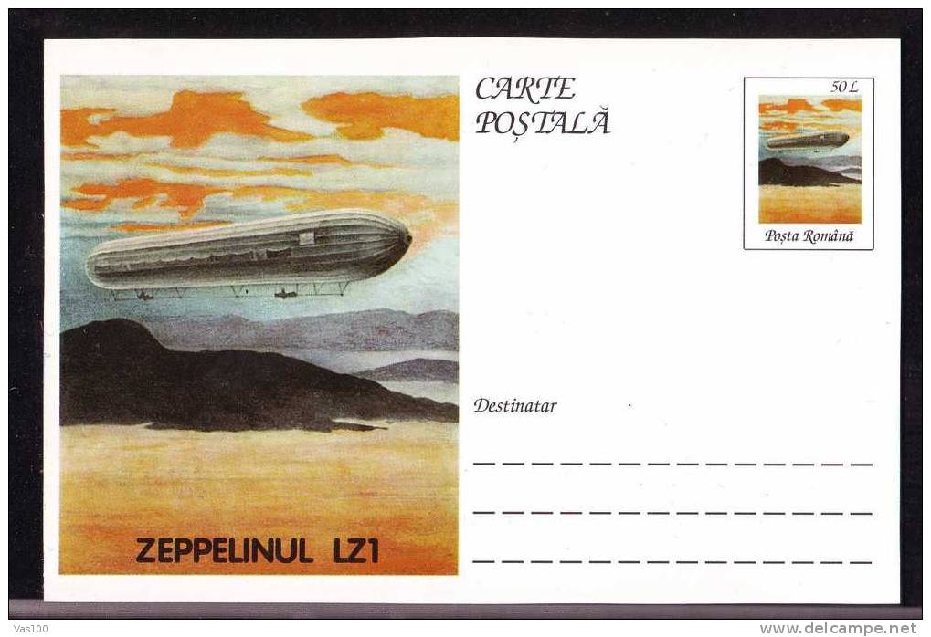 ZEPPELINS LZ1,FIRST FLIGHT IN 1900,POSTCARD STATIONERY 1995 Romania. - Zeppeline