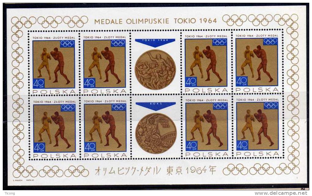 JEUX OLYMPIQUES DE TOKYO 1964, SERIE DES FEUILLETS DE 1965 MEDAILLES POLONAISES , BOXE, ESCRIME, VOLLEY BALL..... - Summer 1964: Tokyo