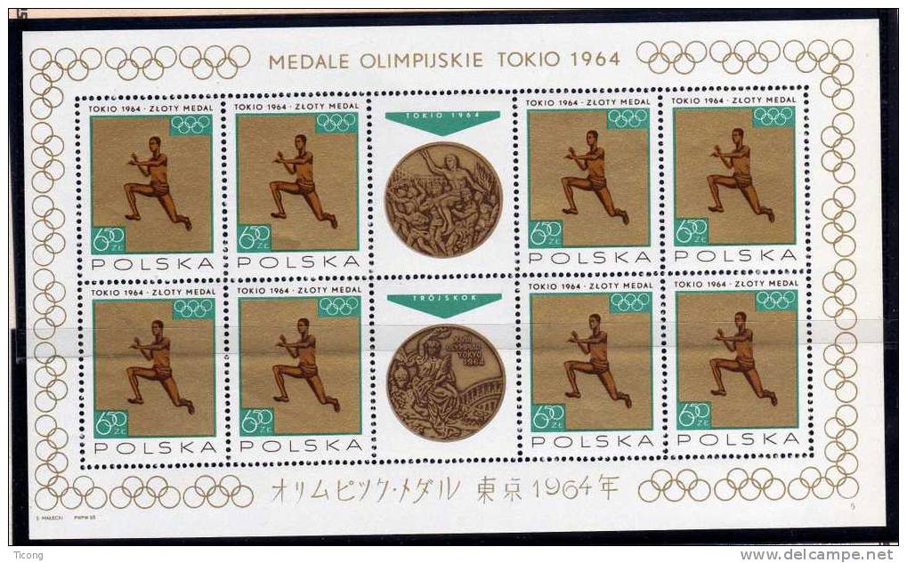 JEUX OLYMPIQUES DE TOKYO 1964, SERIE DES FEUILLETS DE 1965 MEDAILLES POLONAISES , BOXE, ESCRIME, VOLLEY BALL..... - Summer 1964: Tokyo