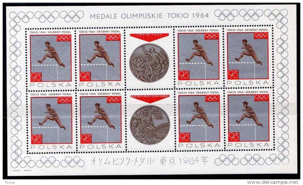 JEUX OLYMPIQUES DE TOKYO 1964, SERIE DES FEUILLETS DE 1965 MEDAILLES POLONAISES , BOXE, ESCRIME, VOLLEY BALL..... - Summer 1964: Tokyo