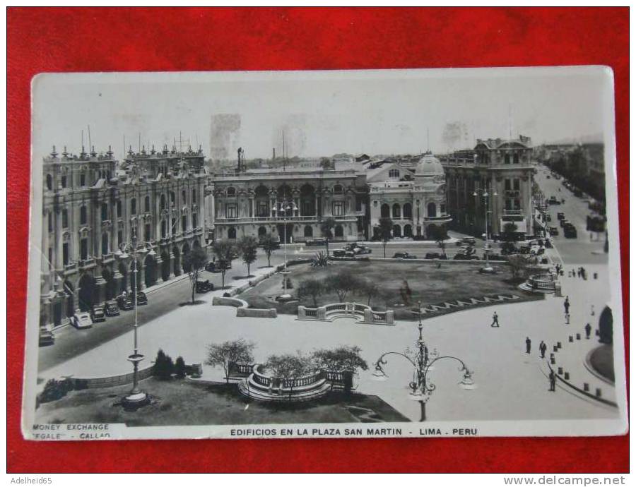 Edificios En La Plaza San Martin Lima Peru Money Exchange Legale Callao 1937 - Pérou