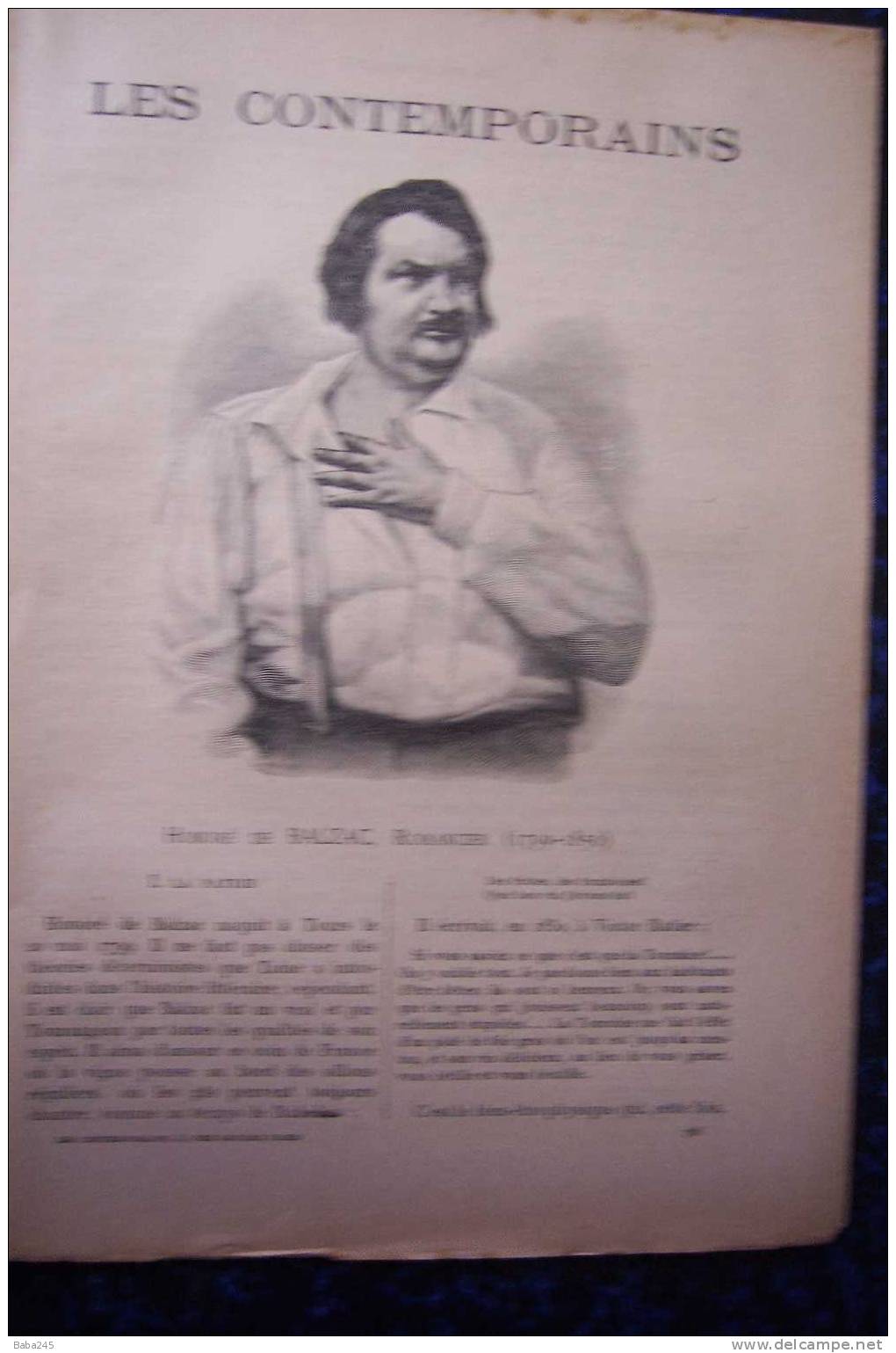 HONORE DE BALZAC ROMANCIER 1799 1850 - Historical Documents